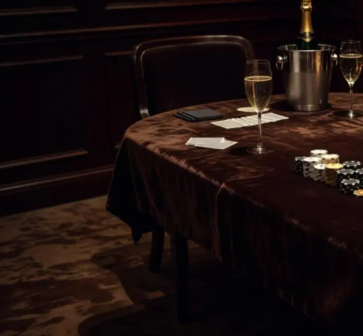 A discreet, softly lit table prepared for private poker-style entertainment