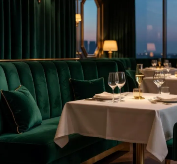 An elegant candlelit dining room at Turr Away prepared for evening reservations.